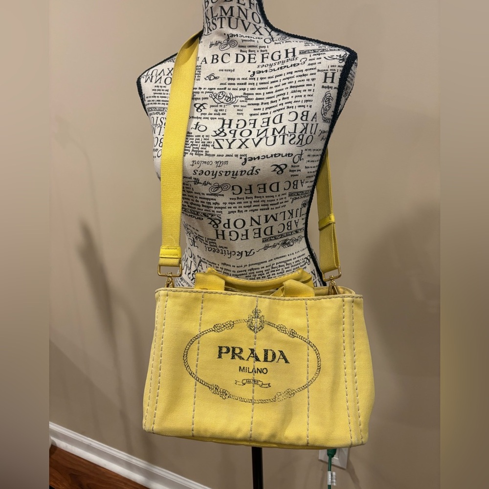 Yellow Prada Canapa Tote Canvas Mini - Picture 2 of 14